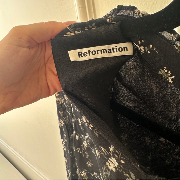 Reformation Jourdan Black Floral Long Sleeve High Neck Mini Dress - Picture 12 of 15
